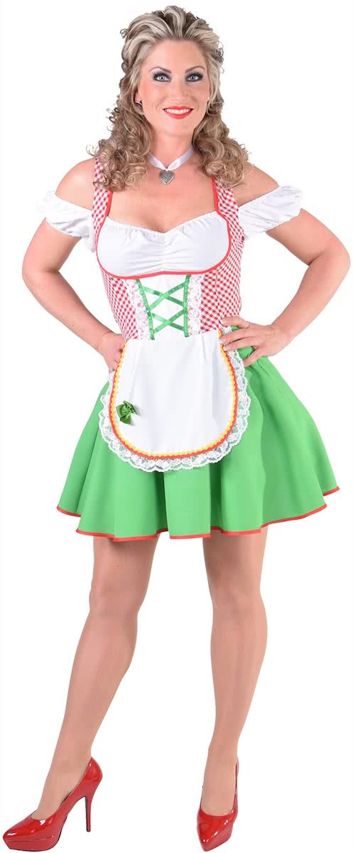 Korte dirndl in rood en groen | Perfect voor Oktoberfest | Verkleedkleding dames maat 38/40 (M)